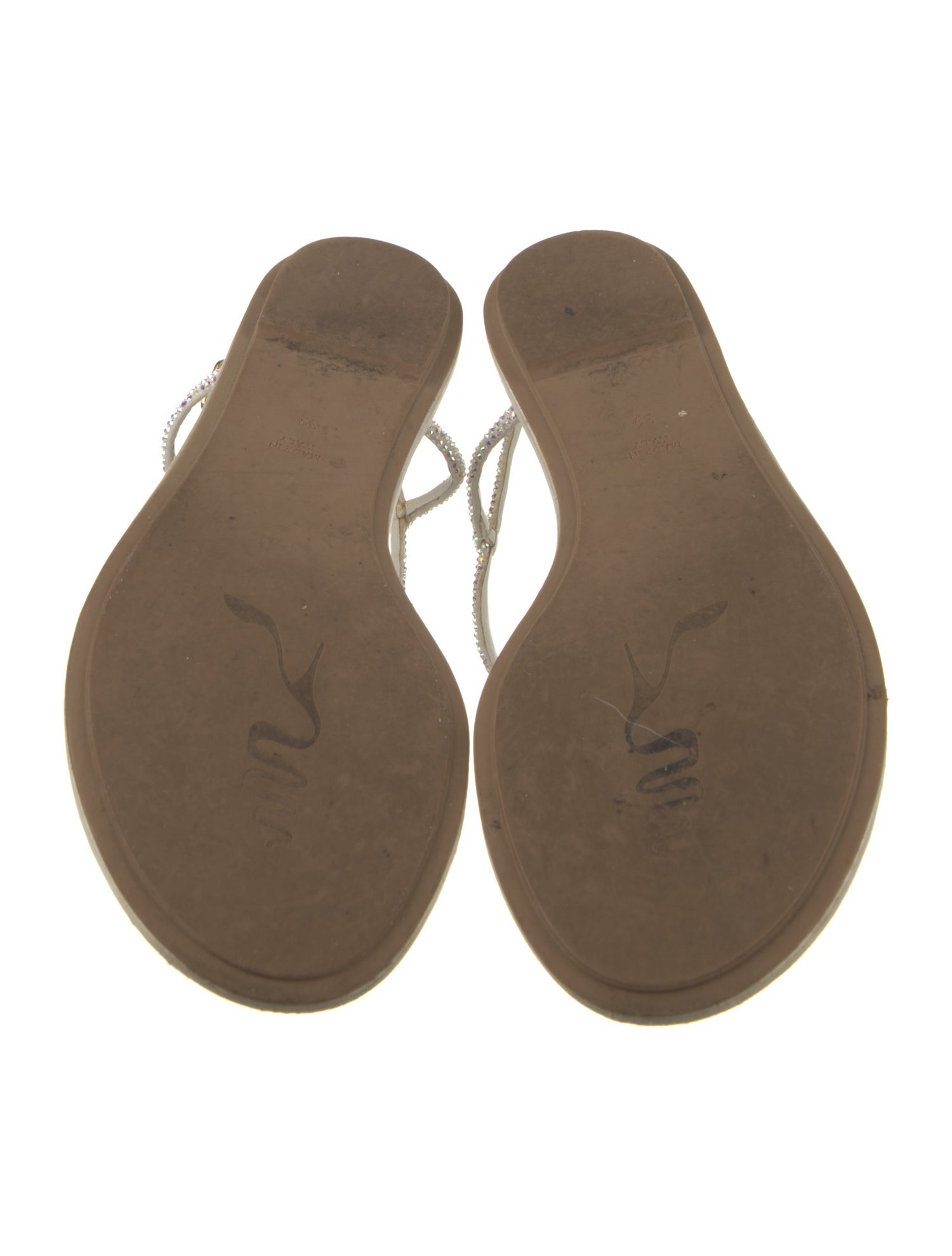 René Caovilla Jute Crystal Embellishments T-Strap Sandals